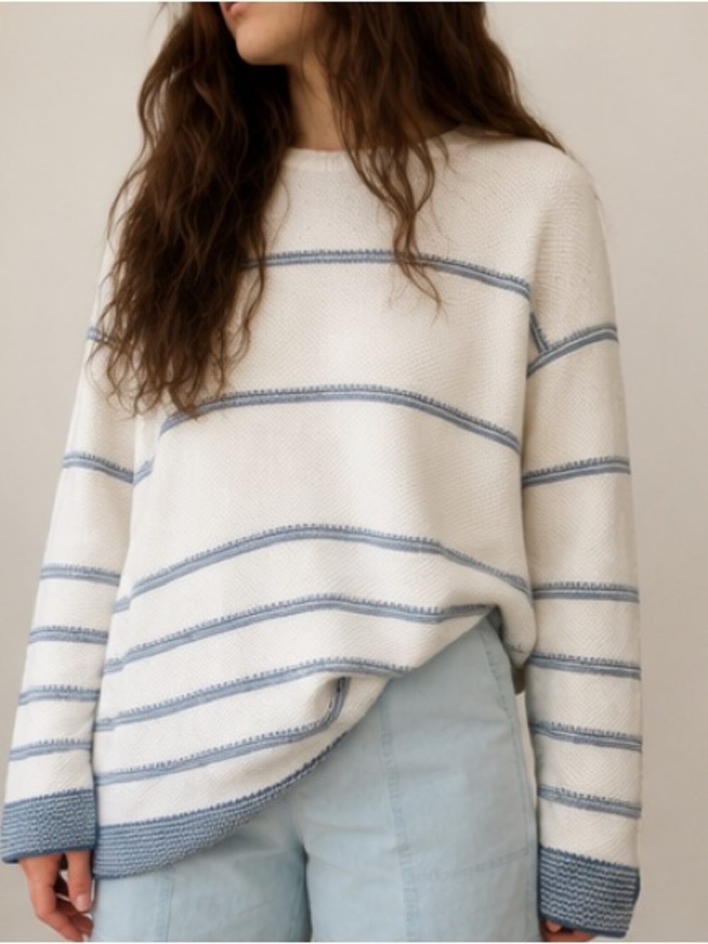Blue & Cream Striped Oversized Coastal/Nautical Knit Sweater